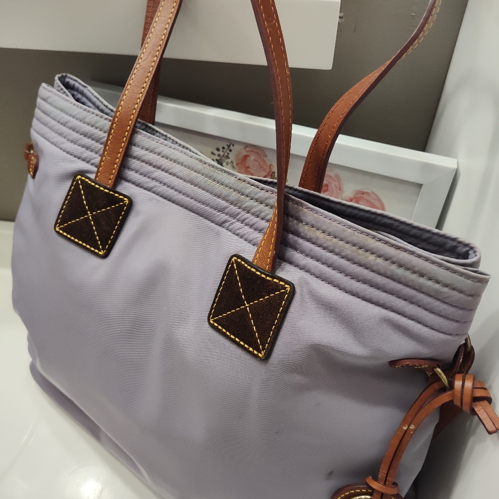 Dooney & Bourke Lavender Nylon Tote with Brown Leather Trim and Straps - Picture 11 of 16